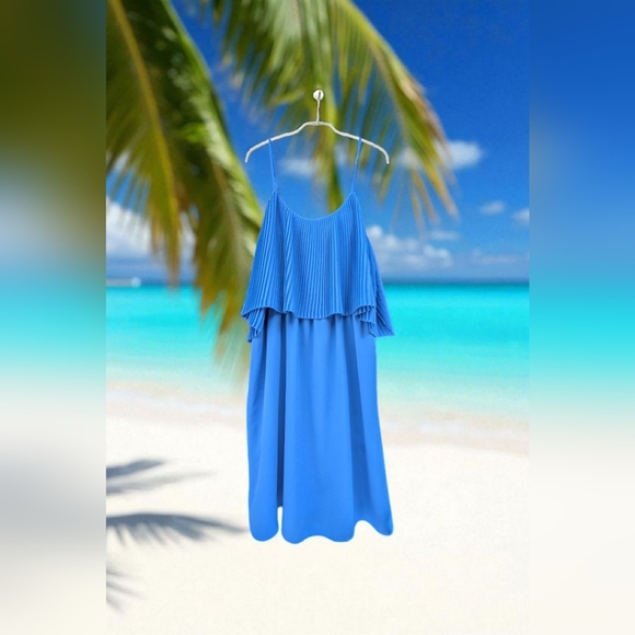Mossimo Supply Co. Blue Pleated Dress Size Large (EUC) - Picture 6 of 10